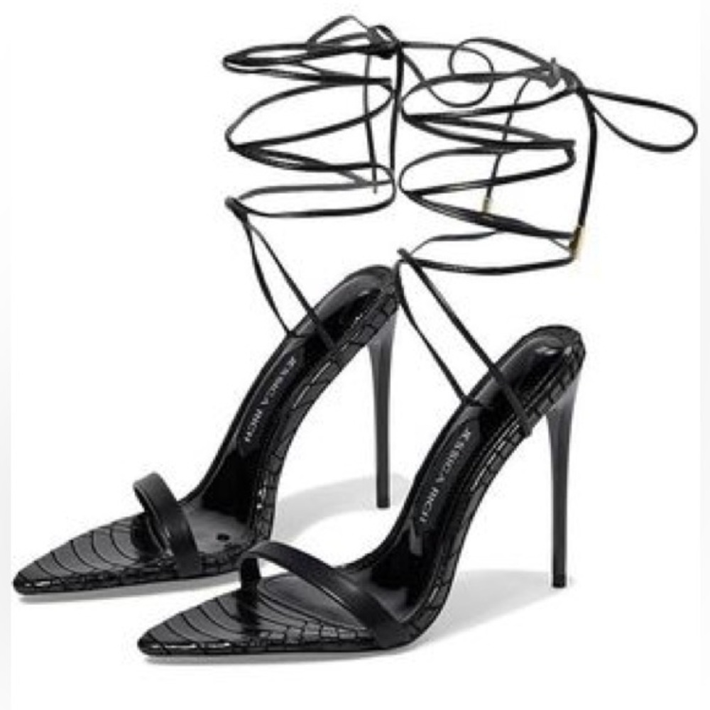 Jessica Rich Rich Sandal Stiletto Heel Croc Embossed Ankle Wrap Sz 37